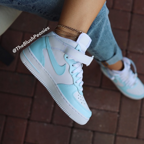 Nike Custom Painted Air Force 1 Mid Top - Light Blue NWT - Picture 3 of 15
